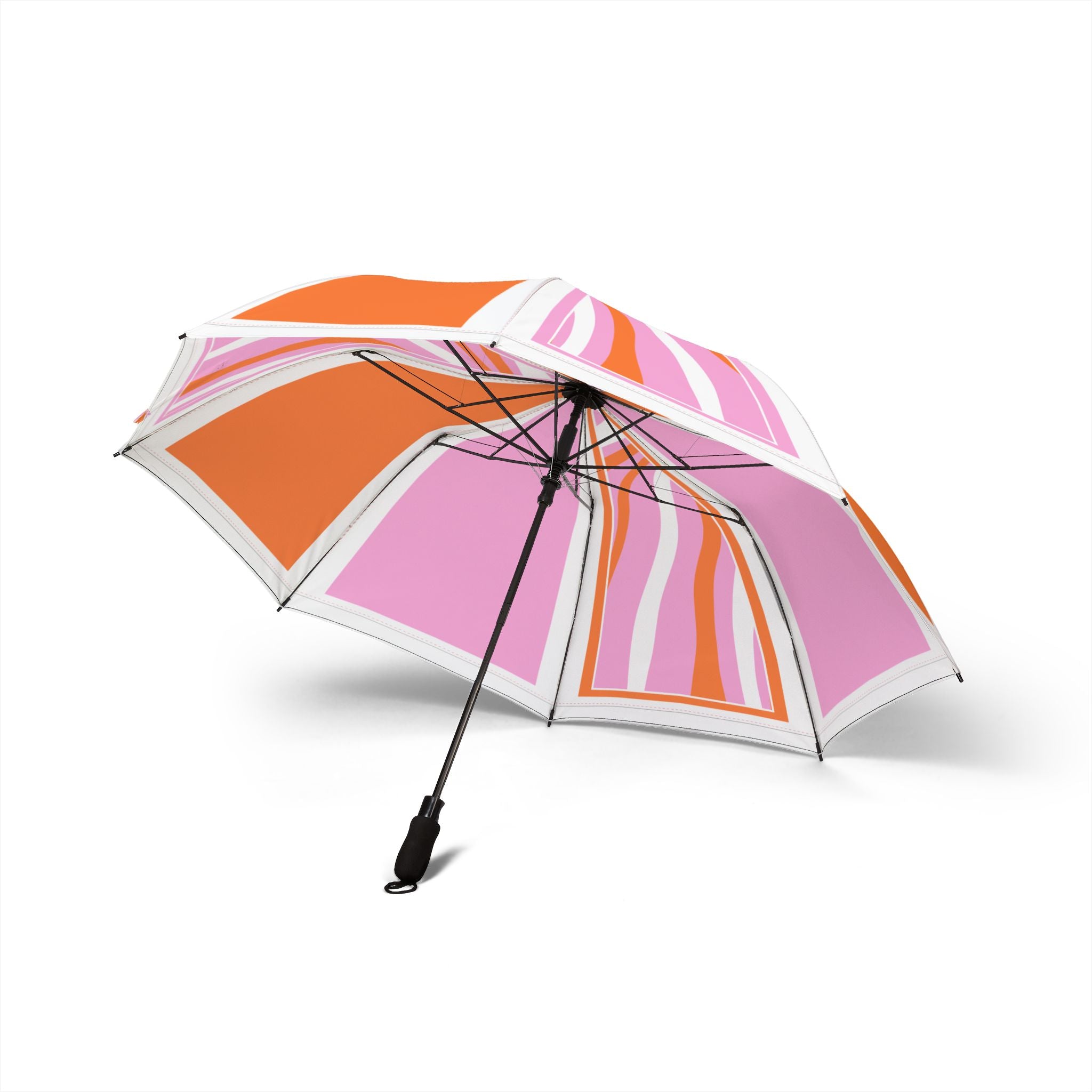 Pucci Foldable Umbrella — Retro Pink & Orange Wave Pattern, Semi-Automatic Travel Umbrella