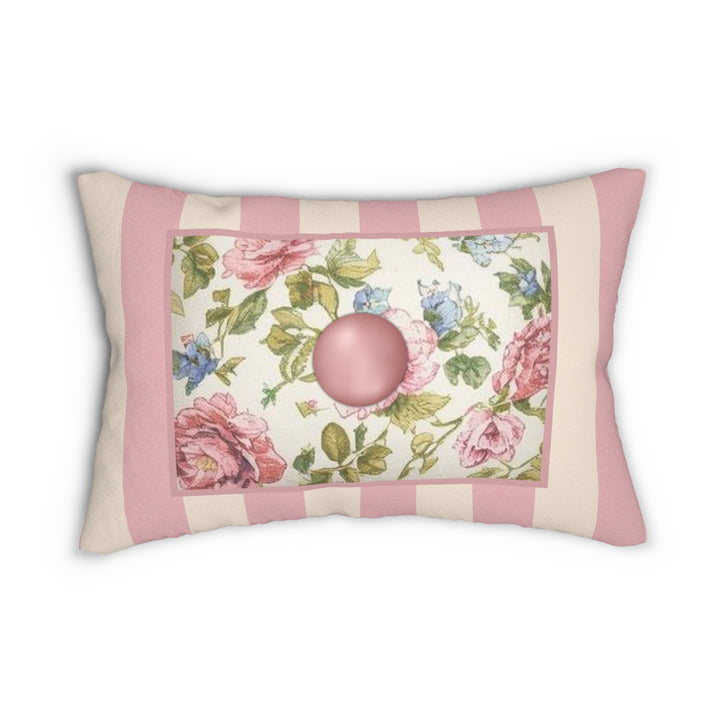 Cottage Cozy Striped button Lumbar Pillow