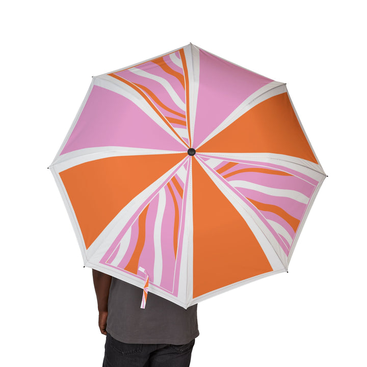Pucci Foldable Umbrella — Retro Pink & Orange Wave Pattern, Semi-Automatic Travel Umbrella