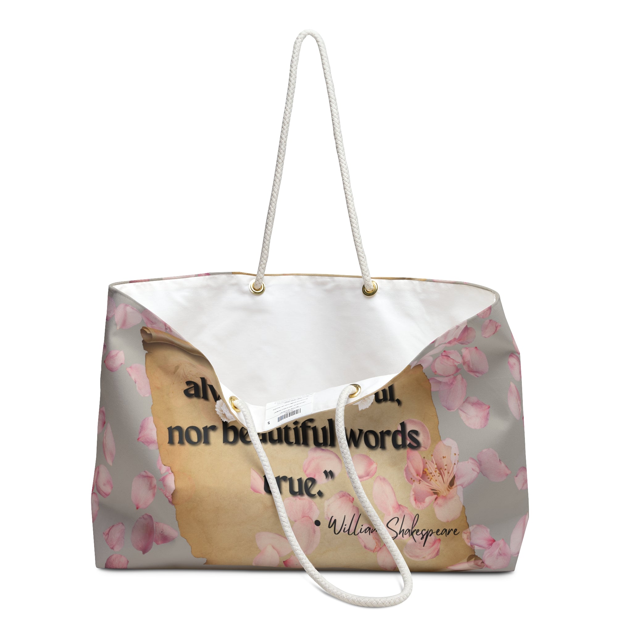 CM W. Shakespeare Quote Tote. Oversized 24"x13" Rope-Handle Canvas Bag