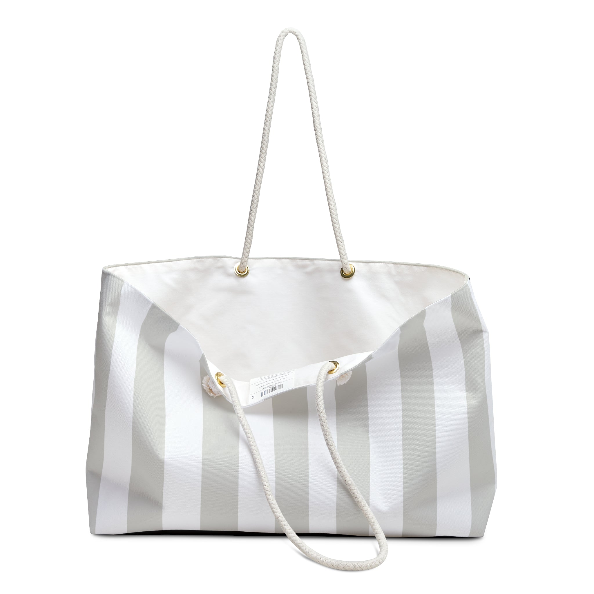 CM Taupe and White Stripe Tote – Oversized Canvas Weekender Bag