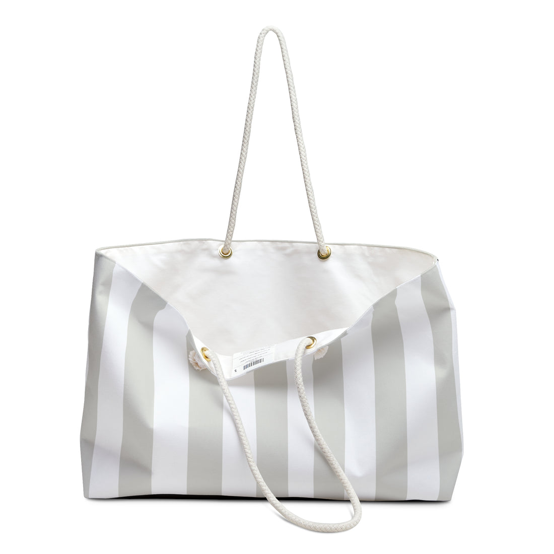 CM Taupe and White Stripe Tote – Oversized Canvas Weekender Bag