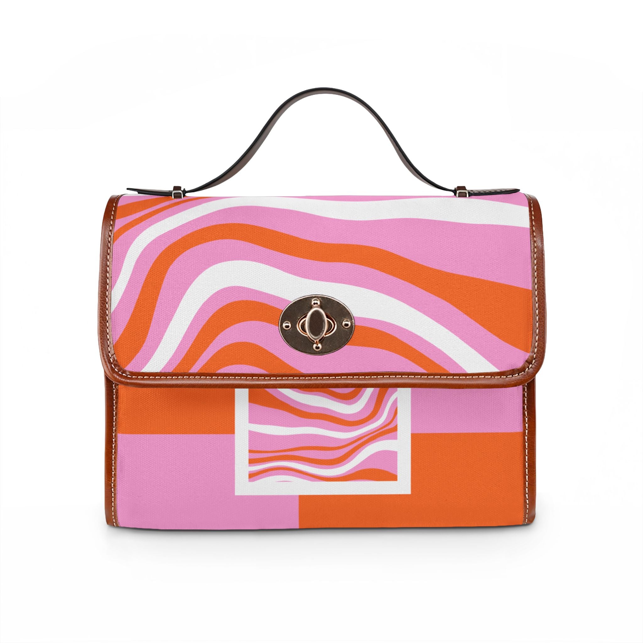 Canvas Bag  70's Pucci— Retro Pink & Orange Wavy Pattern Waterproof Tote