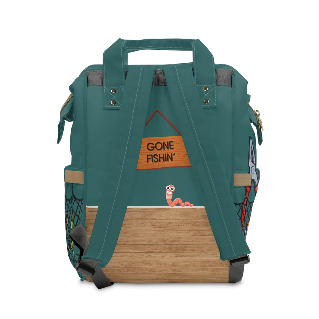 Diaper Backpack posing as a tackle Box for Dad