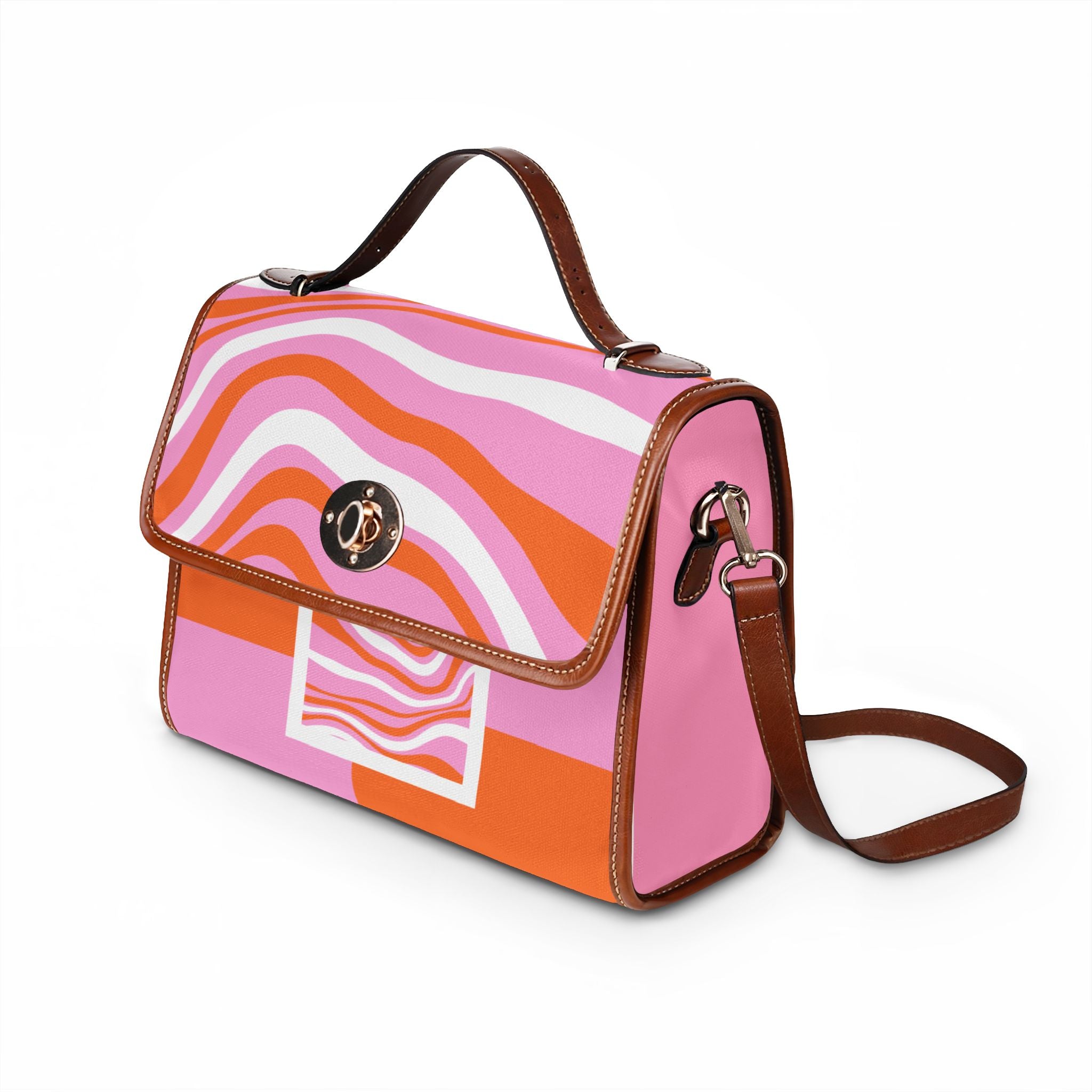 Canvas Bag  70's Pucci— Retro Pink & Orange Wavy Pattern Waterproof Tote