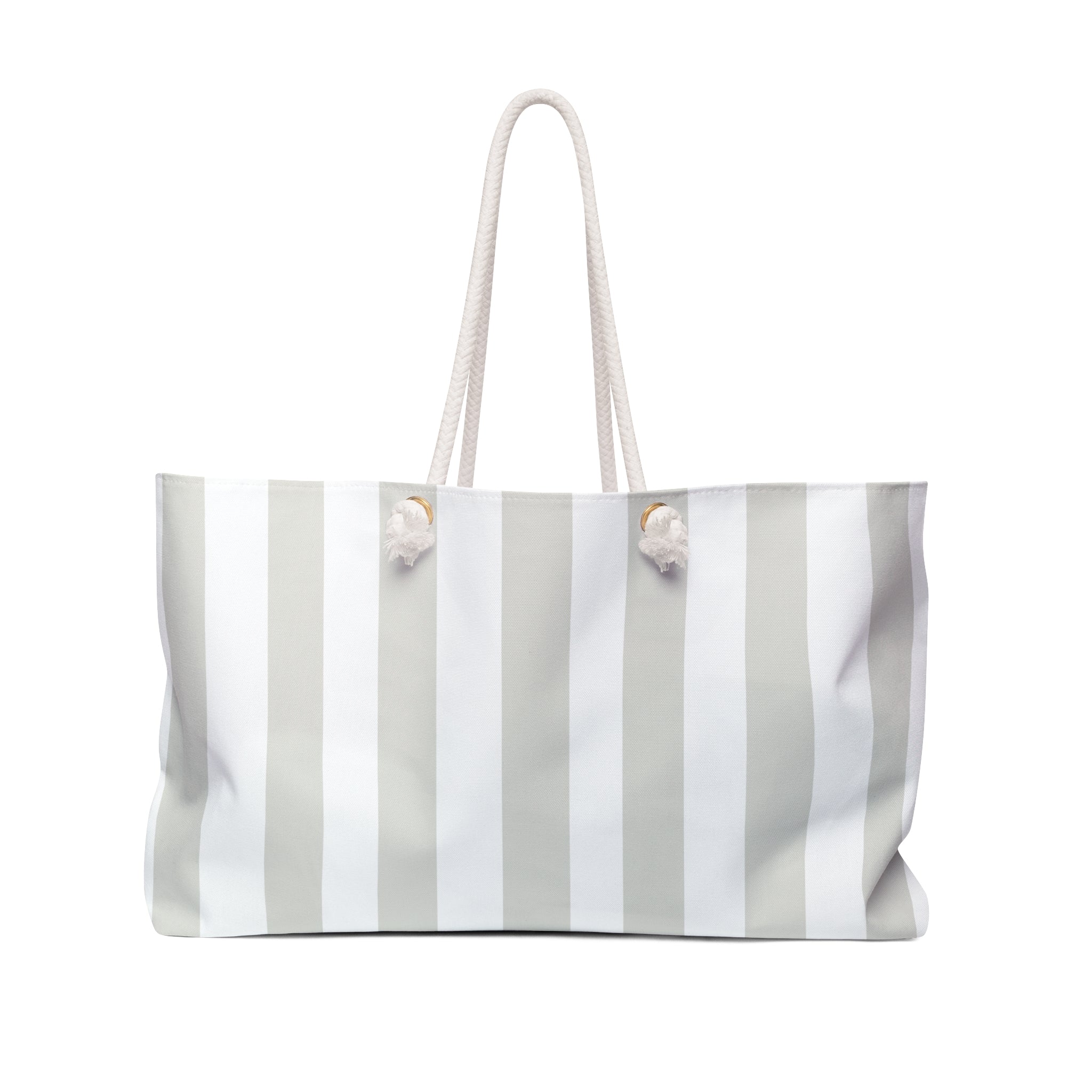 CM Taupe and White Stripe Tote – Oversized Canvas Weekender Bag