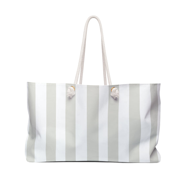 CM Taupe and White Stripe Tote – Oversized Canvas Weekender Bag