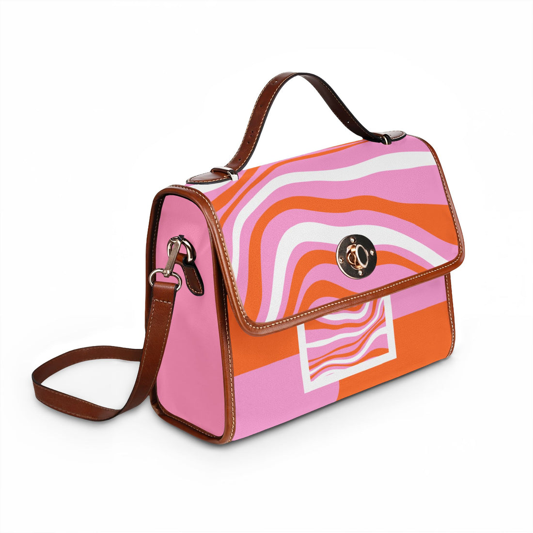 Canvas Bag  70's Pucci— Retro Pink & Orange Wavy Pattern Waterproof Tote