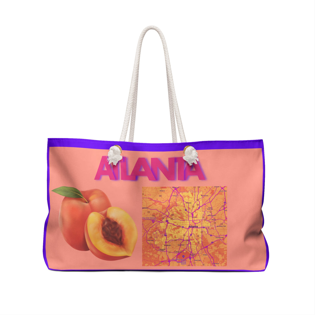 Georgia Peach Map Tote — Oversized 24"x13" Rope-Handle Beach Tote
