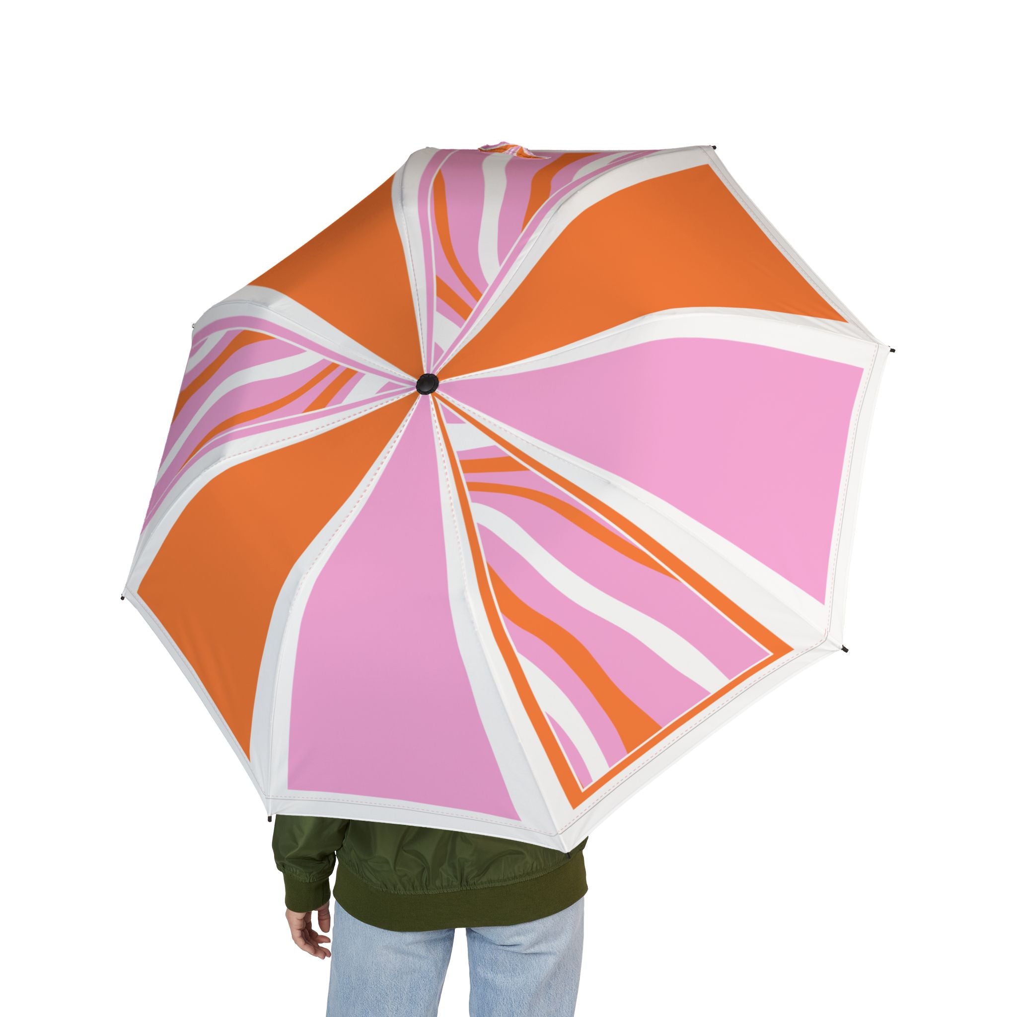 Pucci Foldable Umbrella — Retro Pink & Orange Wave Pattern, Semi-Automatic Travel Umbrella