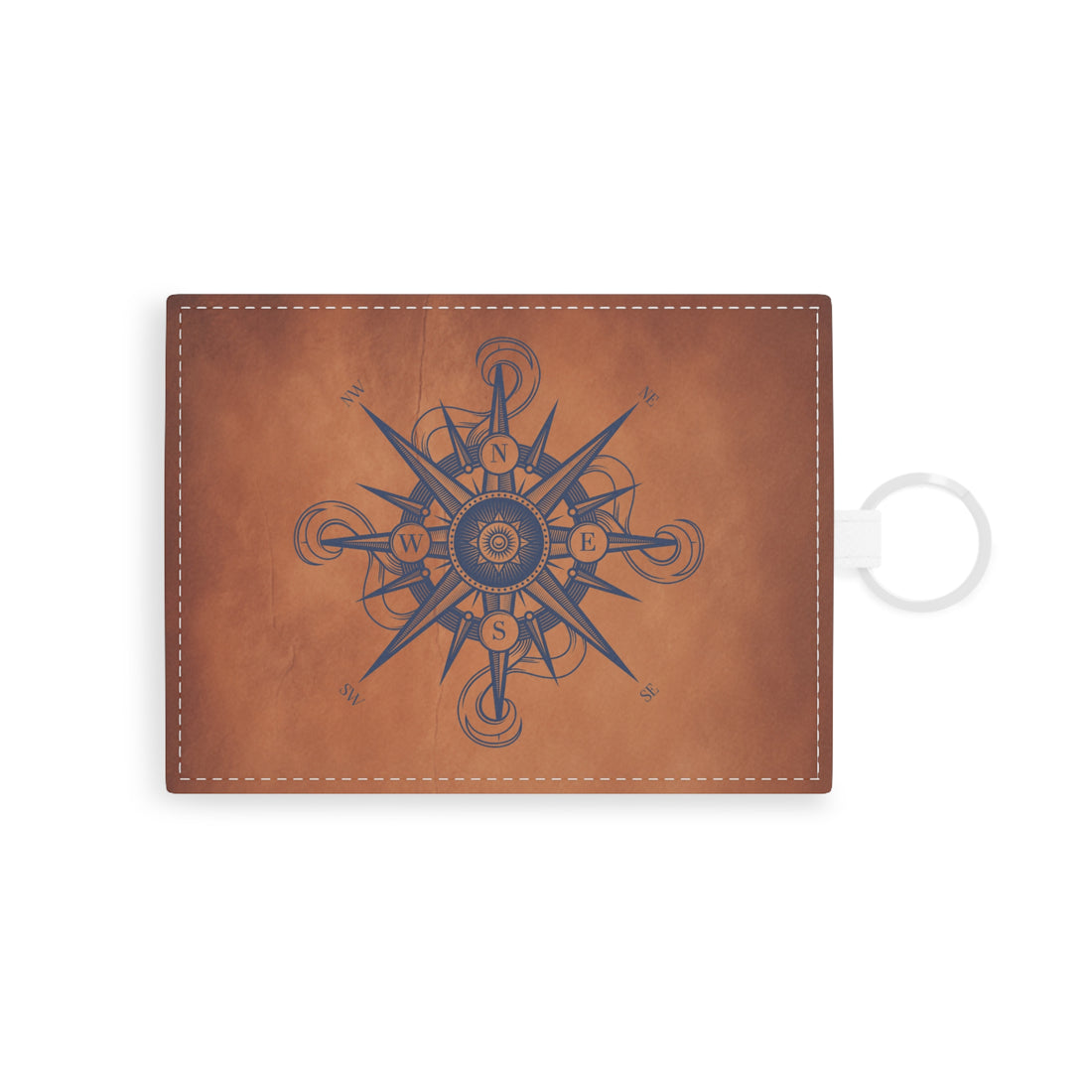 Leather Card Holder Saffiano with Compass Design, Travel Accessory