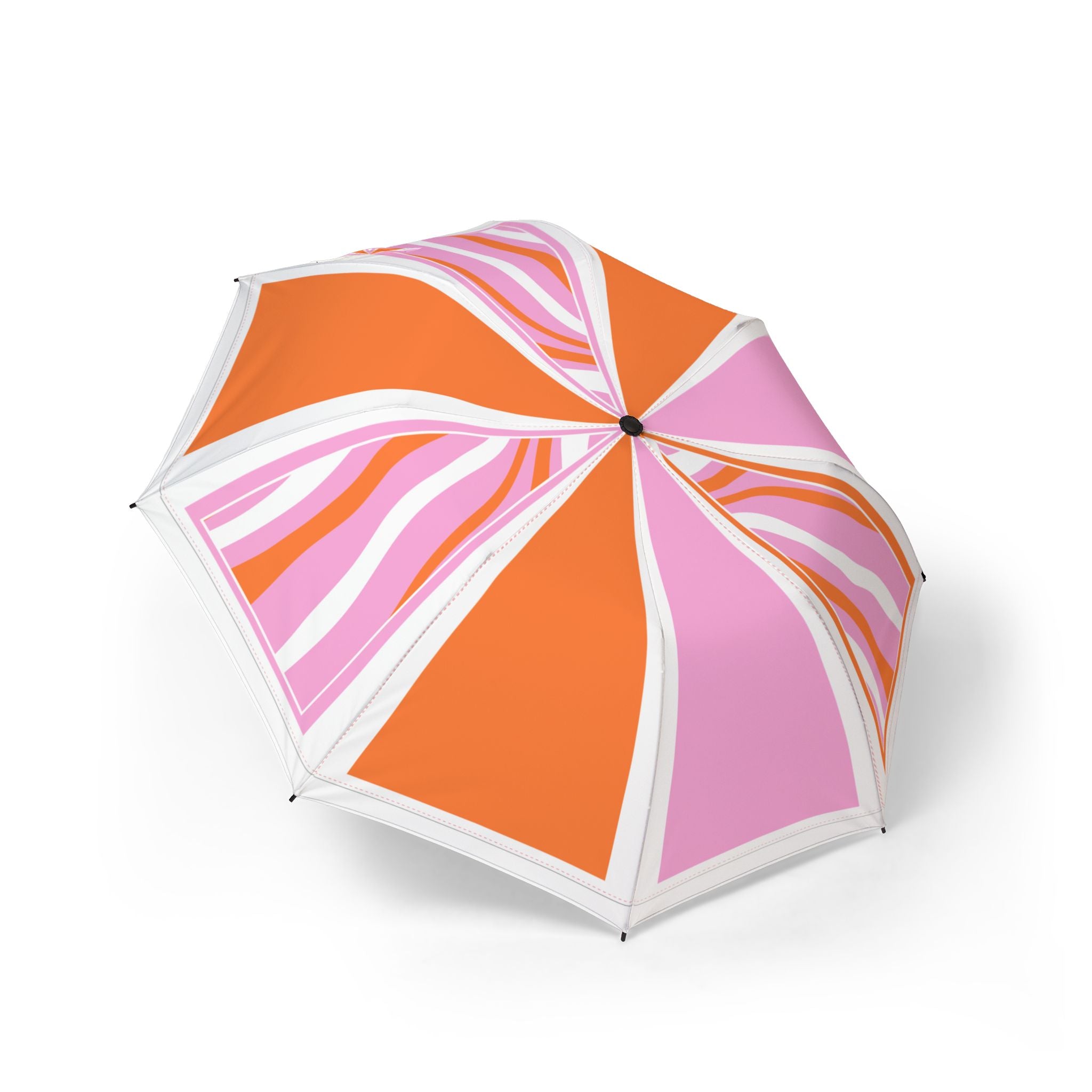Pucci Foldable Umbrella — Retro Pink & Orange Wave Pattern, Semi-Automatic Travel Umbrella