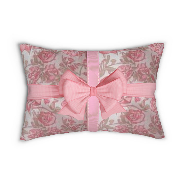 Cottage Cozy Lumbar Pillow with Ribbon and Bow