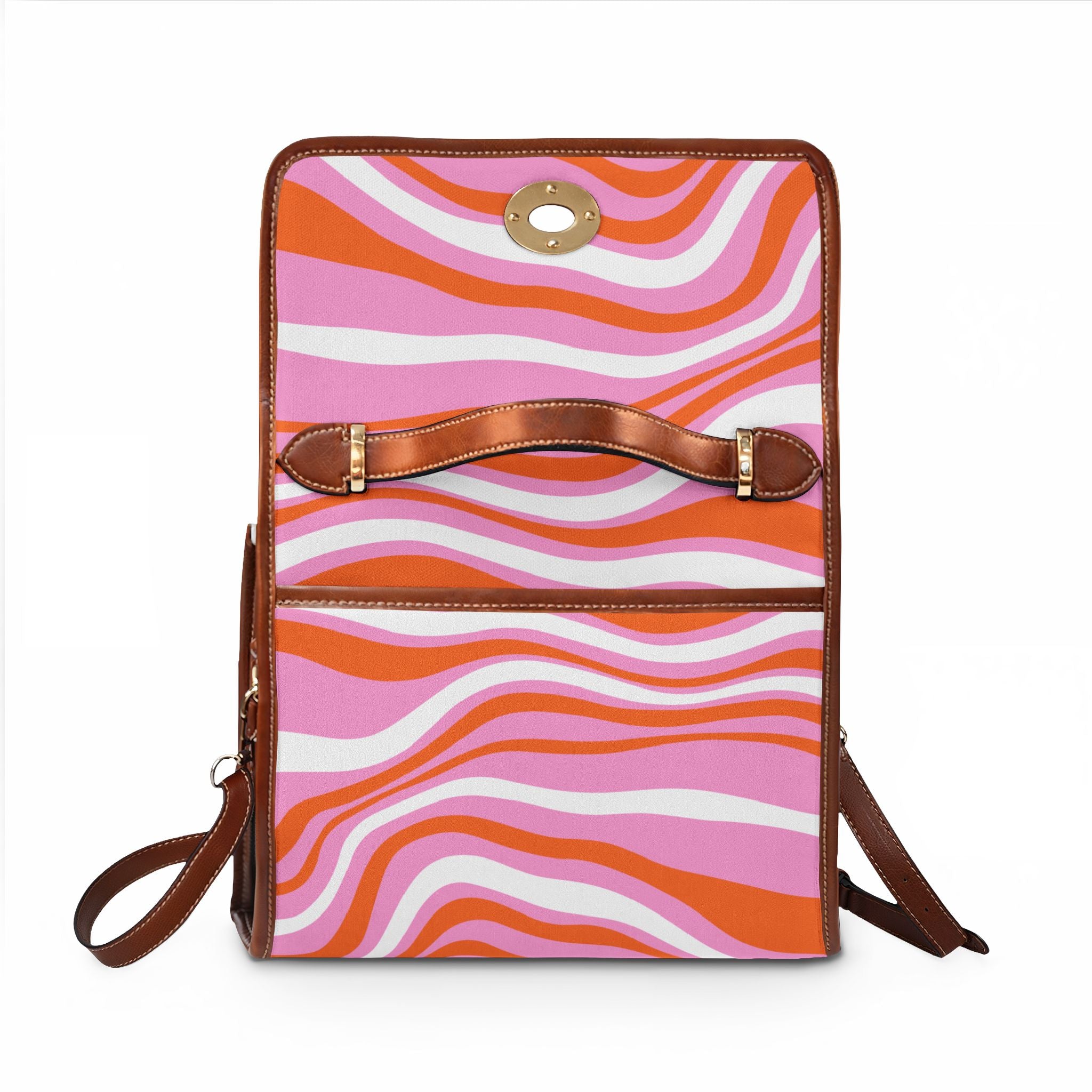 Canvas Bag  70's Pucci— Retro Pink & Orange Wavy Pattern Waterproof Tote