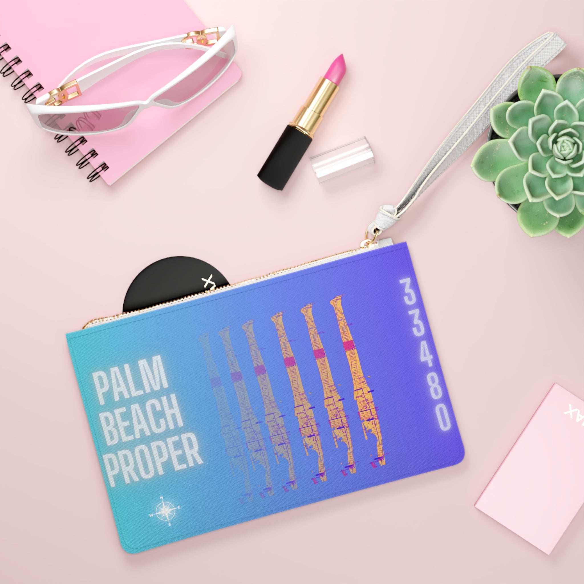 PB Map Clutch Bag — Map Print Saffiano Wristlet